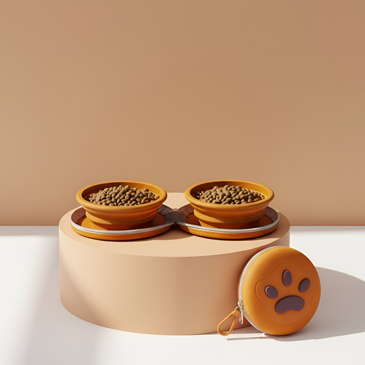 TravelTwin Collapsible Pet Feeder bowl with Zipper Carrying Case