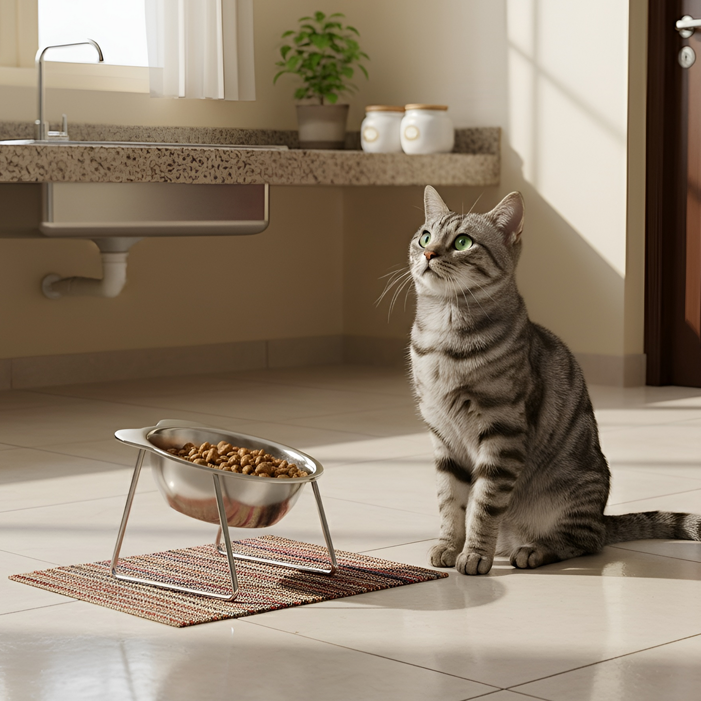 FeastEase 15° Elevated Stainless Steel Feeding Bowl for Cats