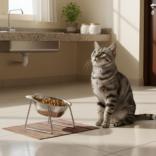FeastEase 15° Elevated Stainless Steel Feeding Bowl for Cats