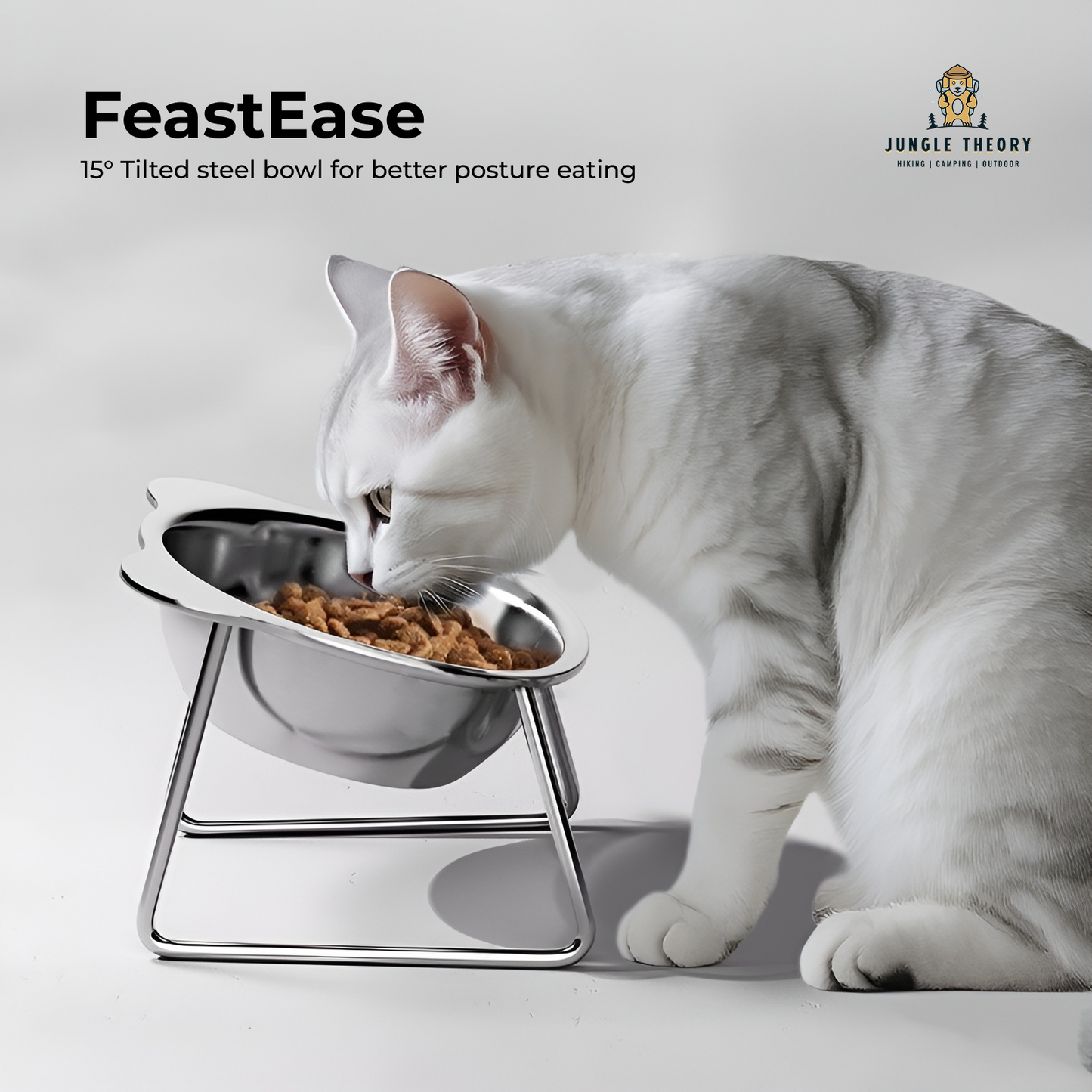 FeastEase 15° Elevated Stainless Steel Feeding Bowl for Cats