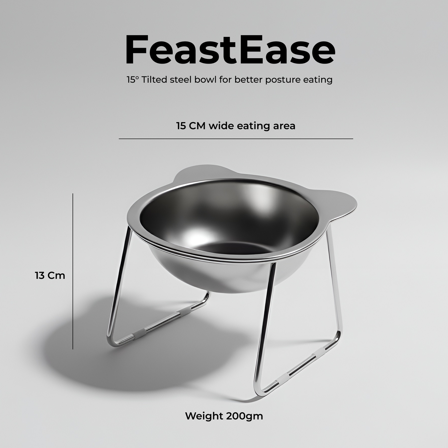 FeastEase 15° Elevated Stainless Steel Feeding Bowl for Cats