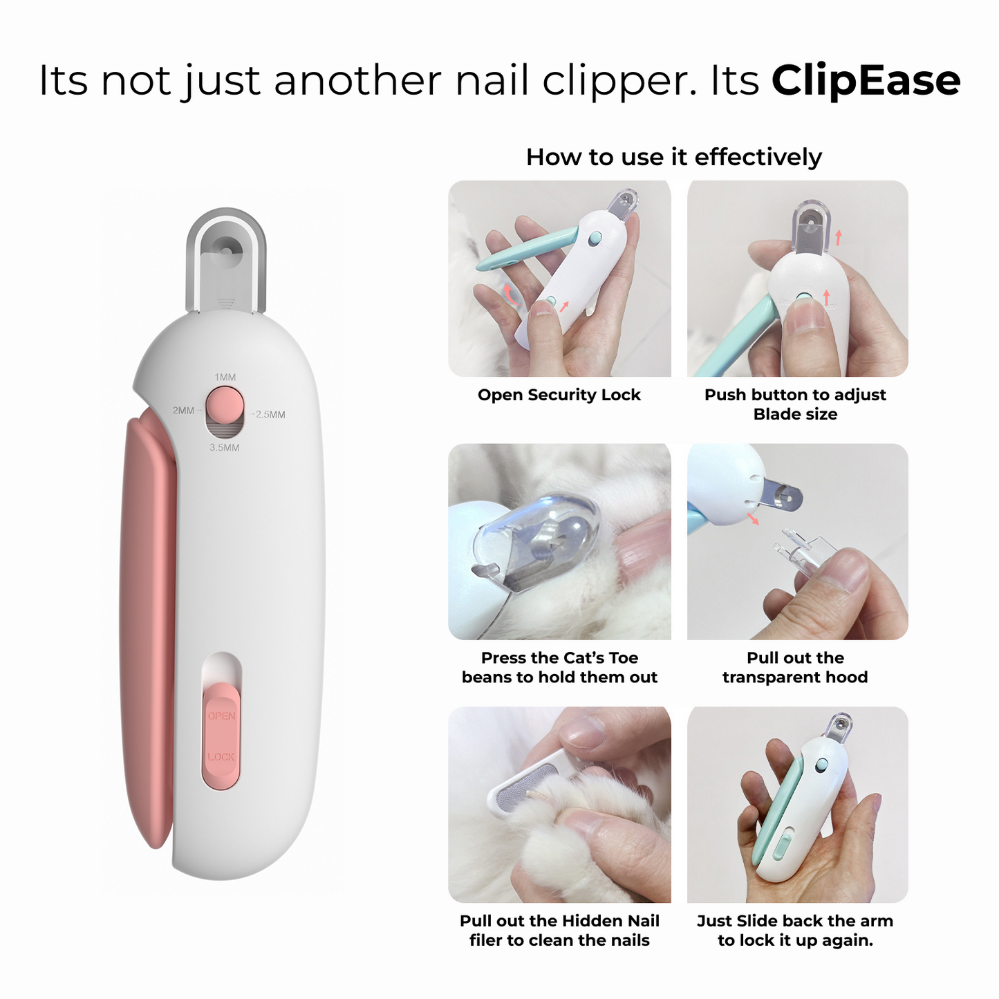 ClipEase - Cat Nail Clipper with Filer & Nail Hood