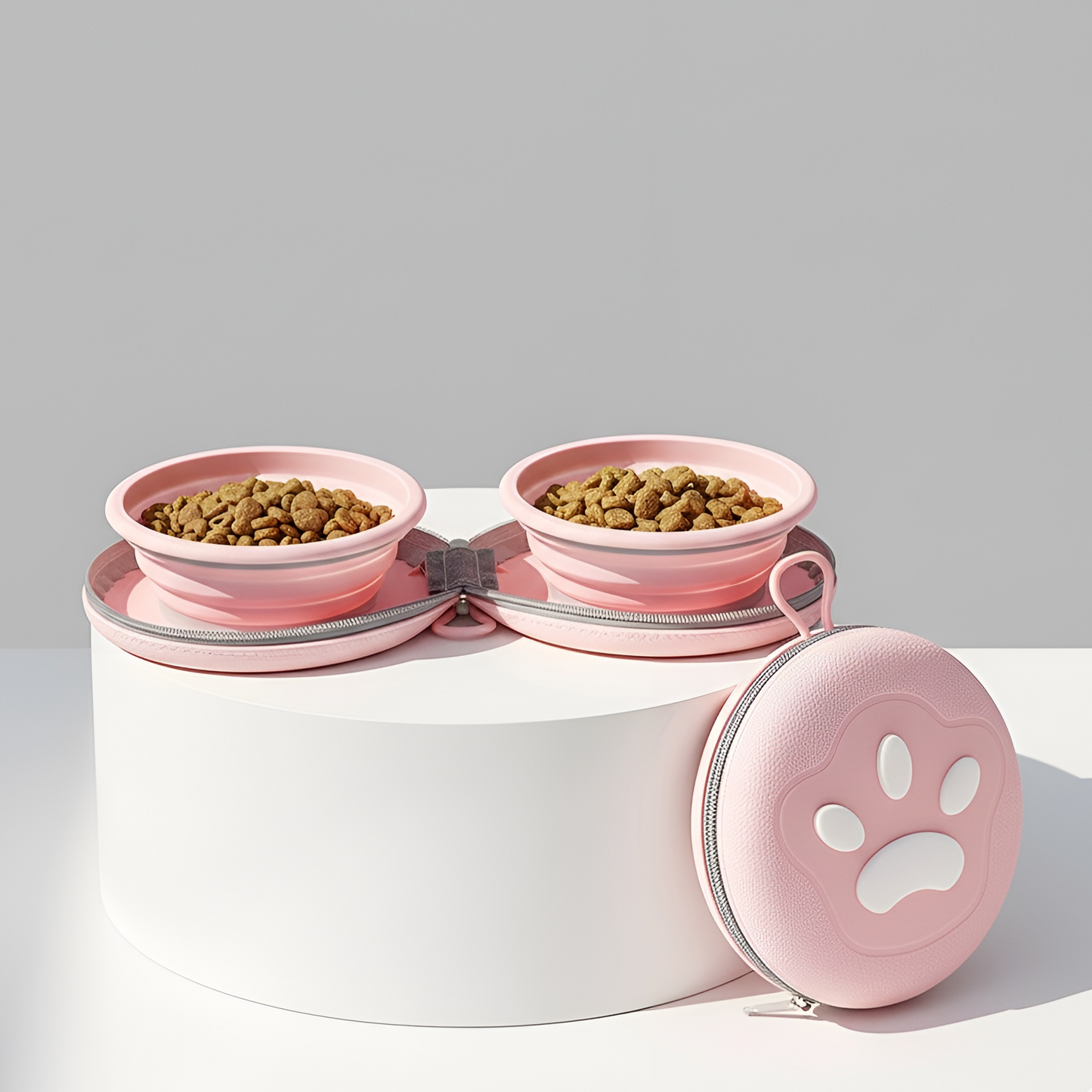 TravelTwin Collapsible Pet Feeder bowl with Zipper Carrying Case