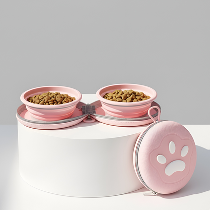 TravelTwin Collapsible Pet Feeder bowl with Zipper Carrying Case