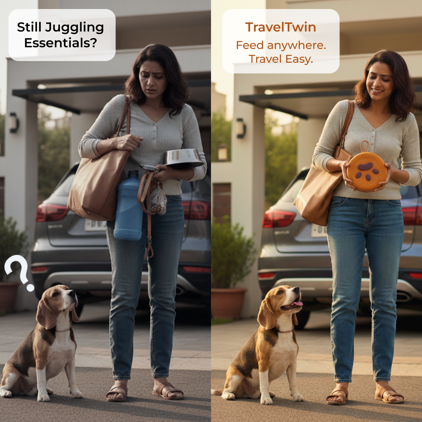 TravelTwin Collapsible Pet Feeder bowl with Zipper Carrying Case