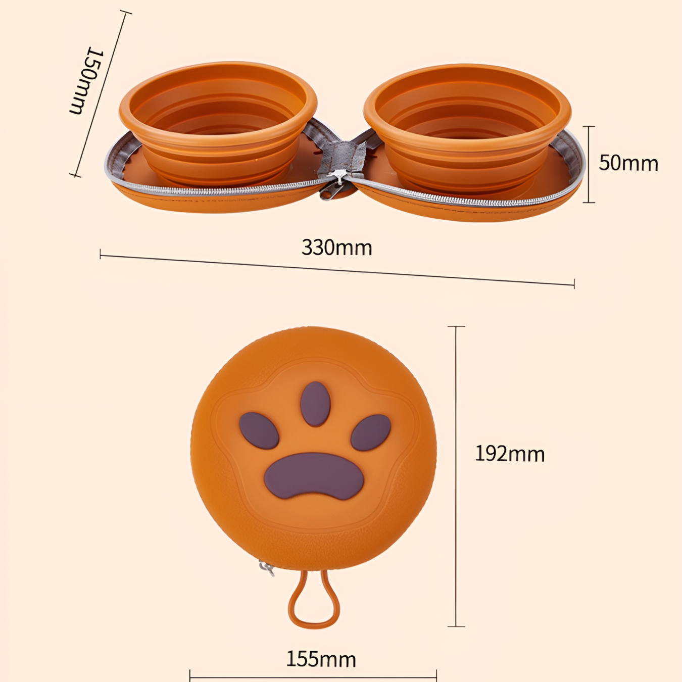 TravelTwin Collapsible Pet Feeder bowl with Zipper Carrying Case