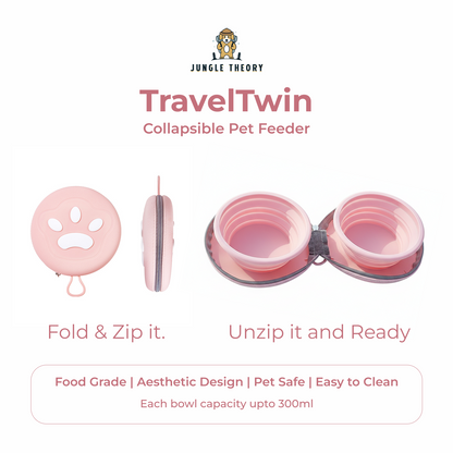 TravelTwin Collapsible Pet Feeder bowl with Zipper Carrying Case