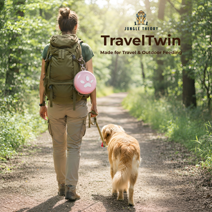 TravelTwin Collapsible Pet Feeder bowl with Zipper Carrying Case